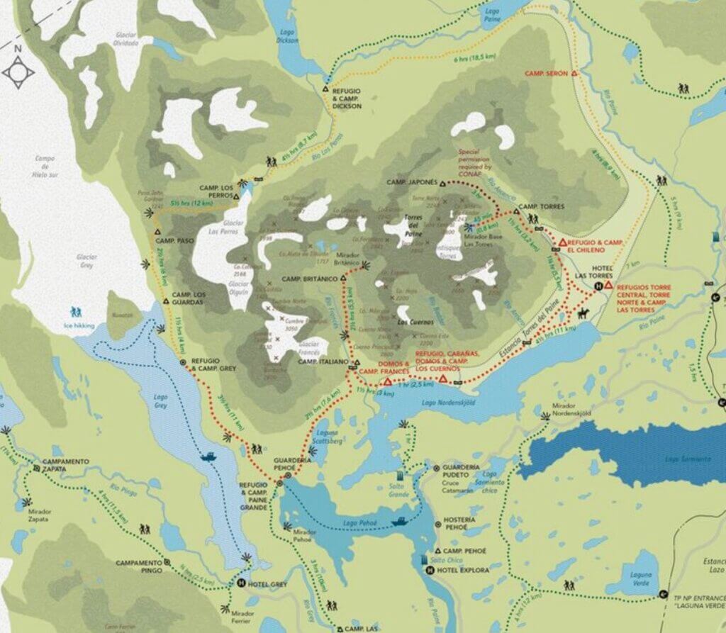 Torres del Paine Trek Map