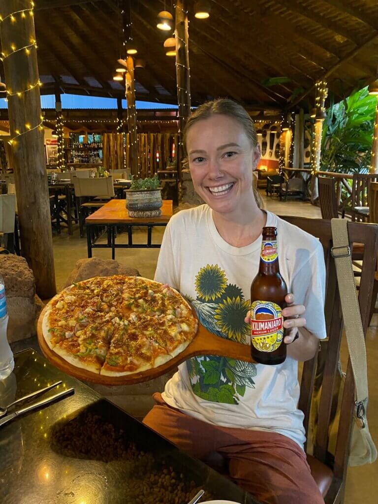 Beer and Pizza after climbing mt. Kilimanjaro