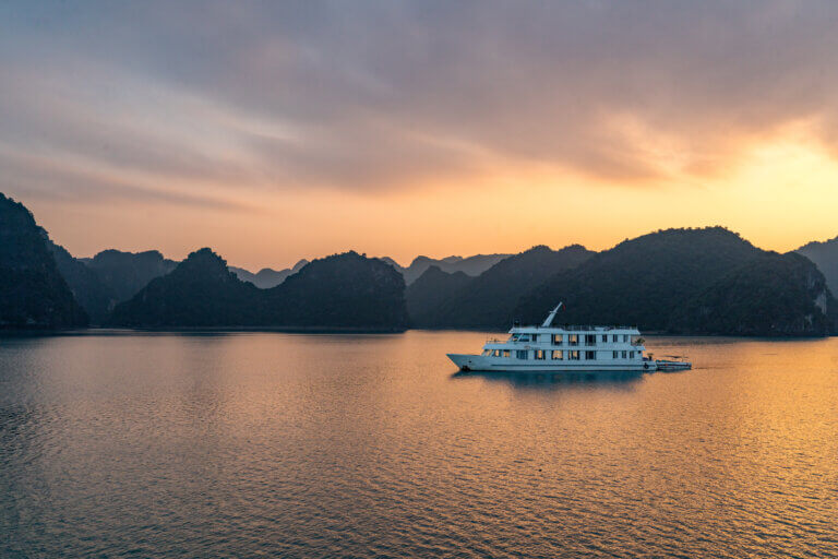 Cruising Halong Bay at Sunset