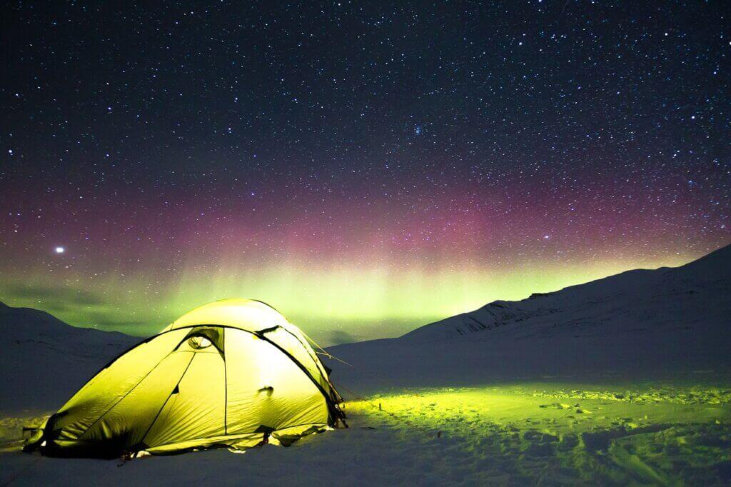 auroras while winter camping